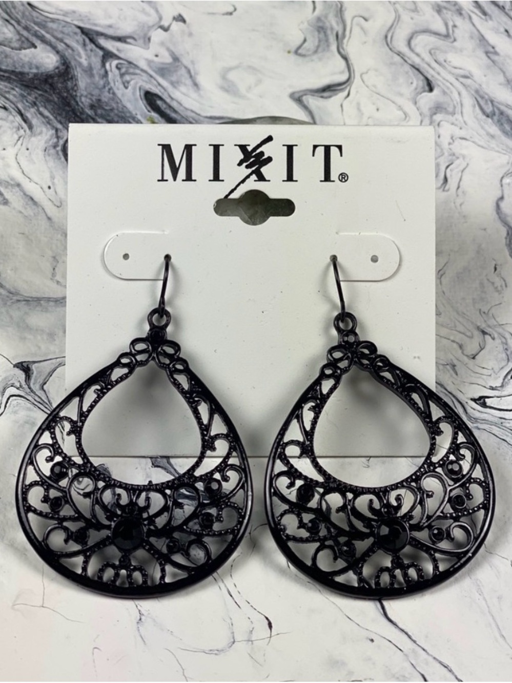 Mixit Black Filigree Teardrop Dangle Earrings